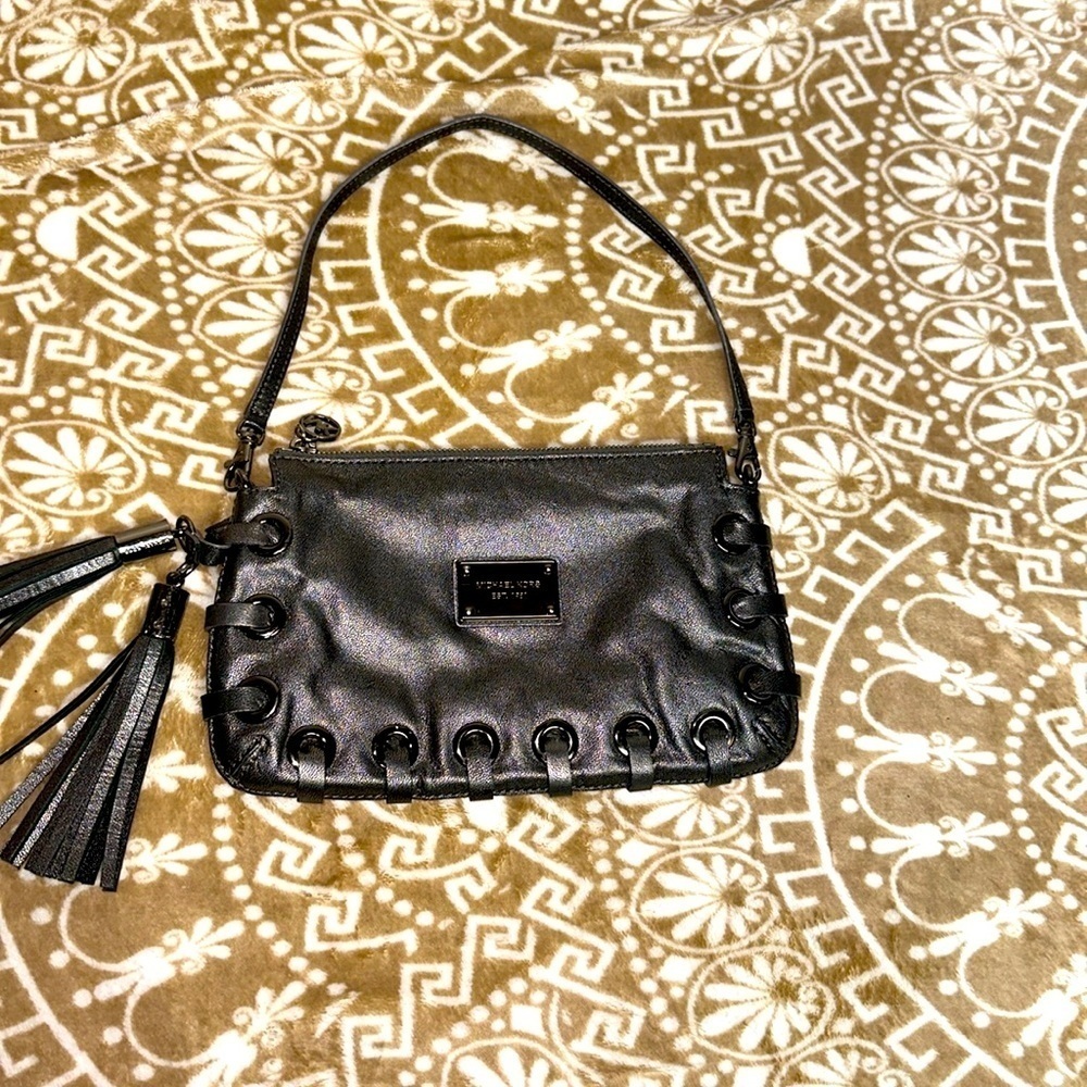 Micheal Kors Grey Metallic Wristlet- Bag